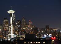 downtown Seattle and Space Needle at night