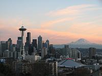 downtown Seattle and Space Needle at sunset
