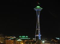 Space Needle and Pacific Science center in Sounders colors