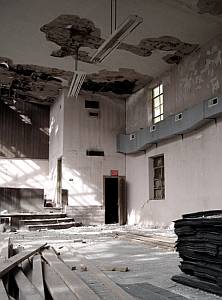 old building materials and an exit