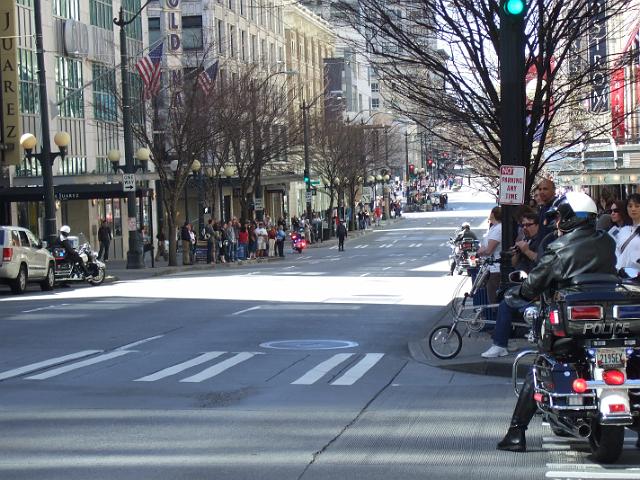 DSCF0635 Street protected by police before the Dalai Lama passed through.